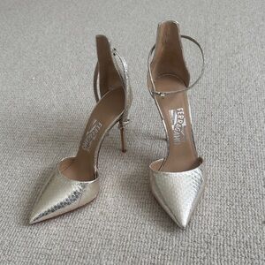 Salvatore Ferragamo Metallic Silver Heels